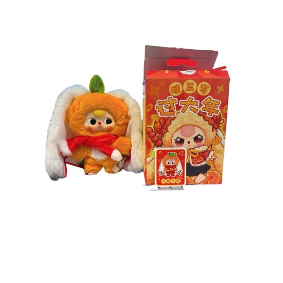 Baby Three Chinese New Year Orange Bunny Plush Pendant - Picture 1 of 3